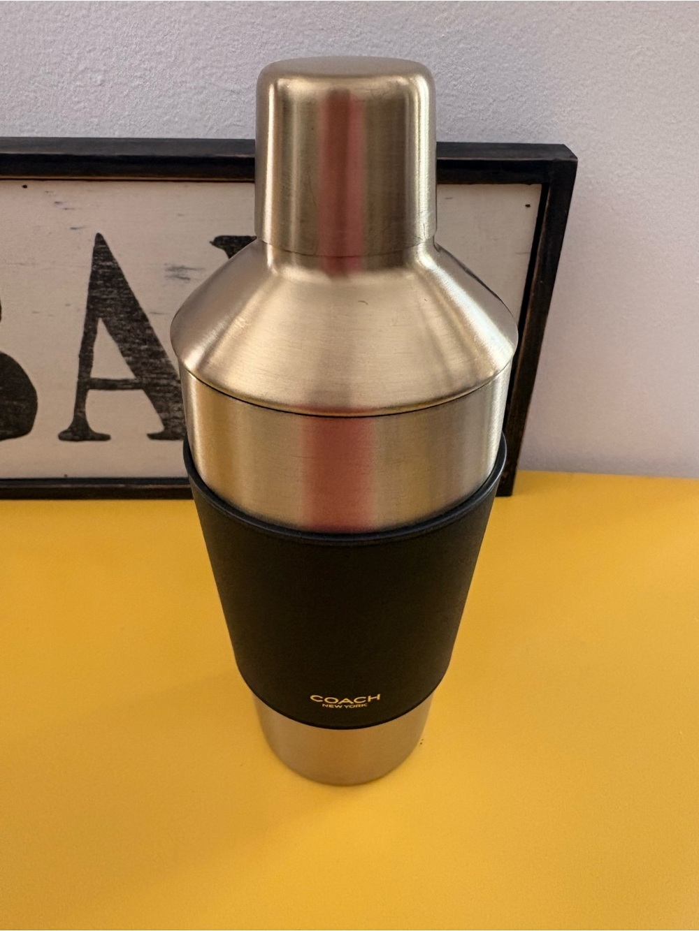 Coach Gold-Tone Cocktail Shaker with Black Sleeve
